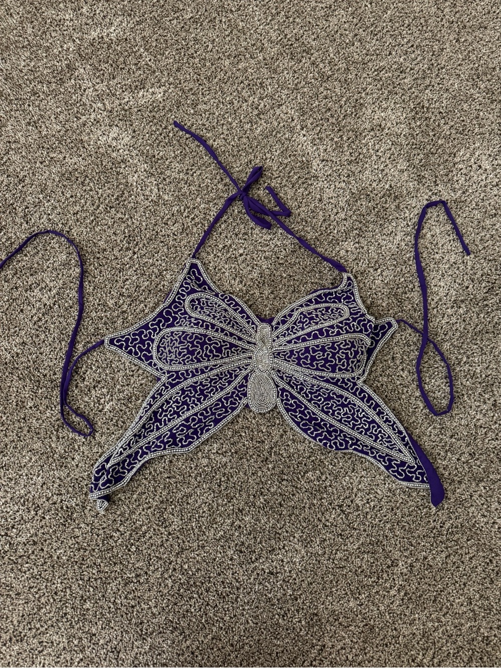 Butterfly beaded halter tank top